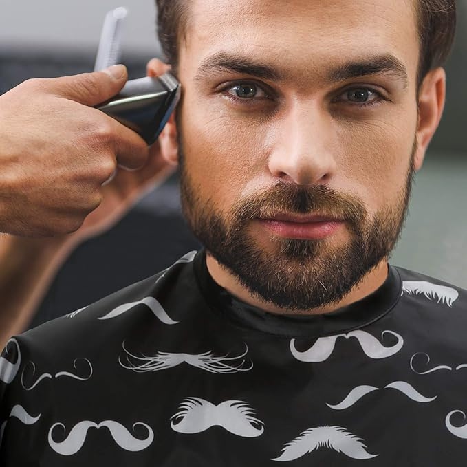Men's Barber Cape For Hair Stylists- Home Hair Cuts - Salons - Snaps, Retro Mustache Design