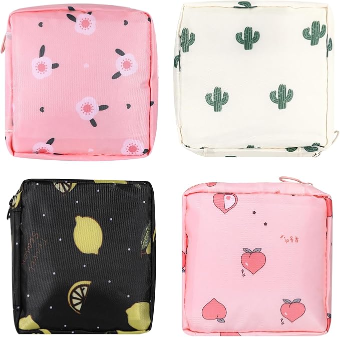 4 Pcs Sanitary Napkin Storage Bags,Menstrual Pad Pouches Tampon Holder for Purse,Feminine Product Pouch Portable Period Bags for Teen Girls for School