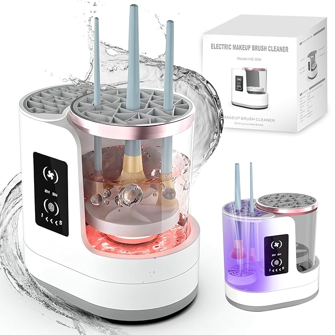 3-in-1 Makeup Brush Cleaner Machine & Dryer, Electric Automatic Brush Washer with Holder, USB-C Touch Control, One-Button Cleaning, Portable Cosmetic Brush Cleaner, Fits Most Sizes