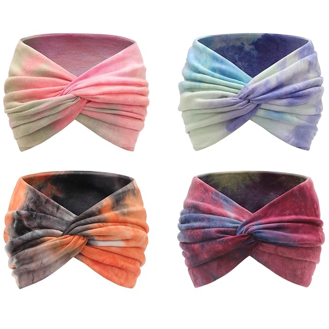 DRESHOW 4 Pack Turban Headbands for Women Wide Vintage Head Wraps Knotted Cute Hair Band Accessories