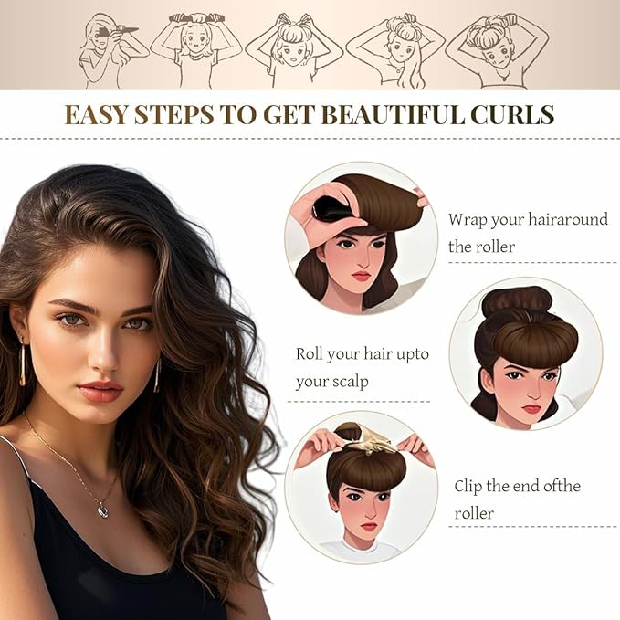 Heatless Hair Curler Heatless Curls Overnight Heatless Blowout with Luxury Cloth Bag Silk Scarf, Curling Rod Headband to Sleep in No Heat Curling with (Gold, 3Rods)