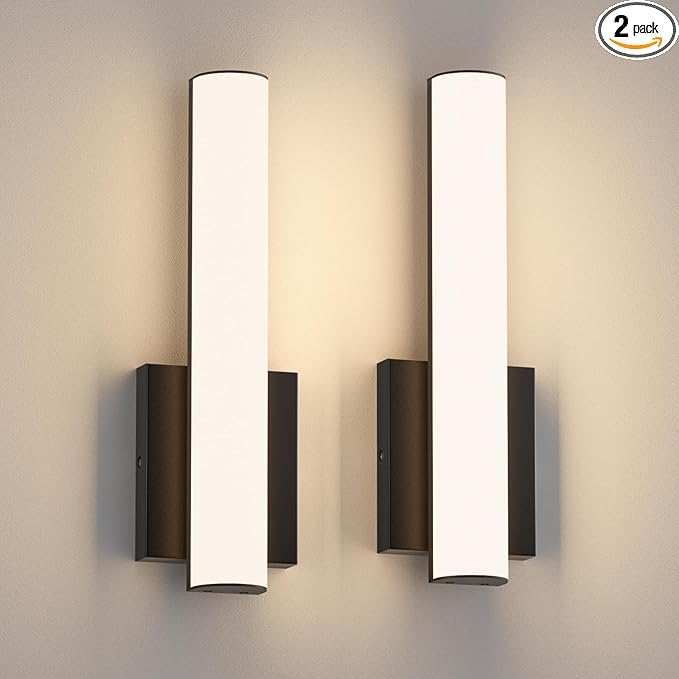 15.7 Inches Modern Bathroom Led Wall Sconces,18W 3000K Hardwired Wall Light with White Acrylic Lampshade,Indoor Bathroom Vanity Light for Mirror Bedroom Living Room Hallway(Black,2Pack)