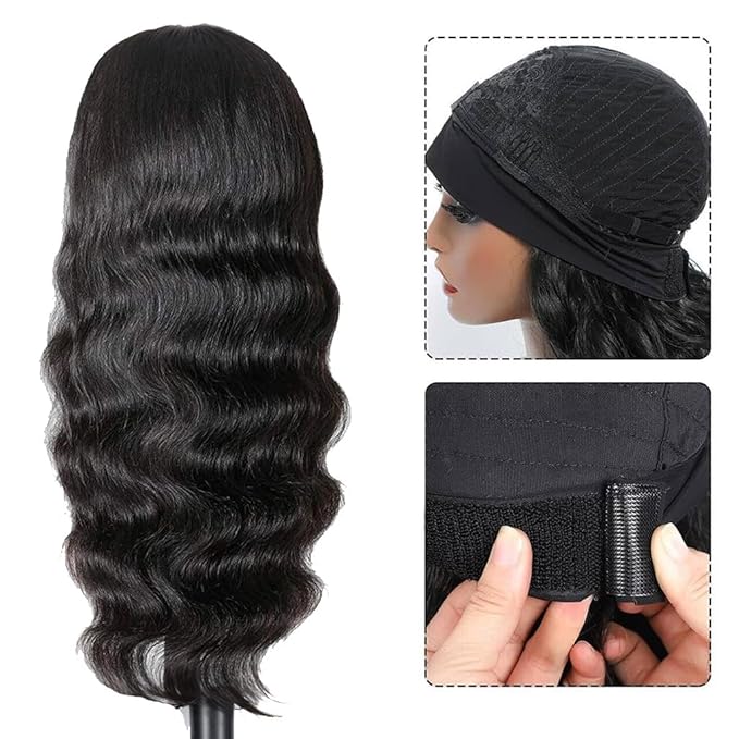 XSY Headband Wig Human Hair Body Wave 18 Inch Brazilian Virgin Hair Glueless Wear Go Wig None Lace Front Wigs for Black Women 150% Density Natural Black Color