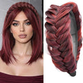 DIGUAN Wide Messy Braided Headband With Teeth Synthetic Hair Plaited Headband High Elasticity Braids Chunky Fishtail Braided Hair Band Hairpiece for Girls Women Beauty Accessory (Burgundy)
