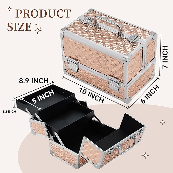 Leeora&Leekoo Makeup Train Case with Lighted Mirror,Portable Makeup Box Organizer (Rose Gold)