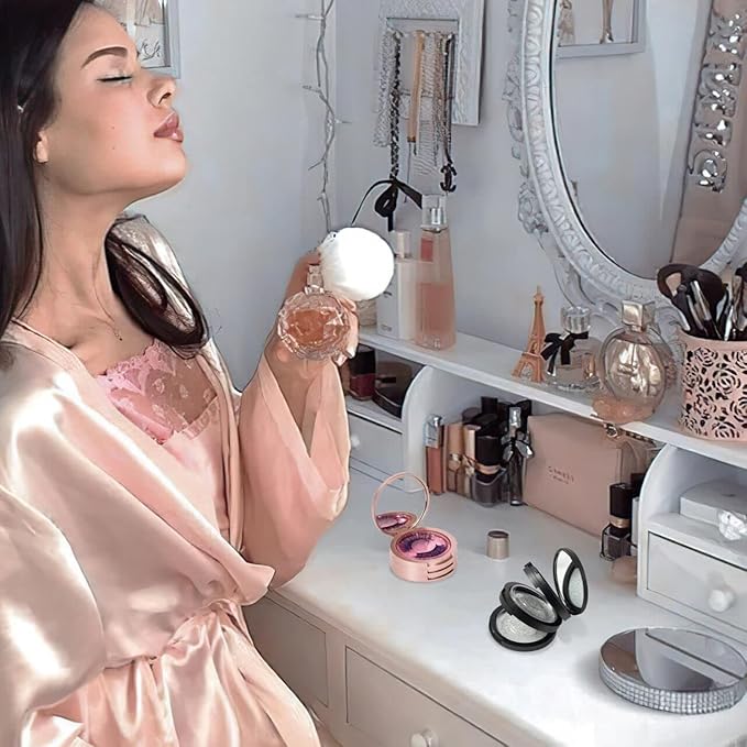 Eyelash Storage Box-2 Pack Eyelash Holder Case with Mirror 3Layers Circle Eyelash Box with Lash Holder Empty Makeup Case Travel for Women and Girls（Rose Gold)）