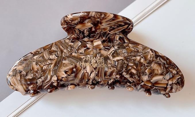 Wenlly large tortoise shell claw clip, 4.1 Inch cellulose acetate hair claw clips, marble non-slip strong hair hold barrettes for women and girls, coffee