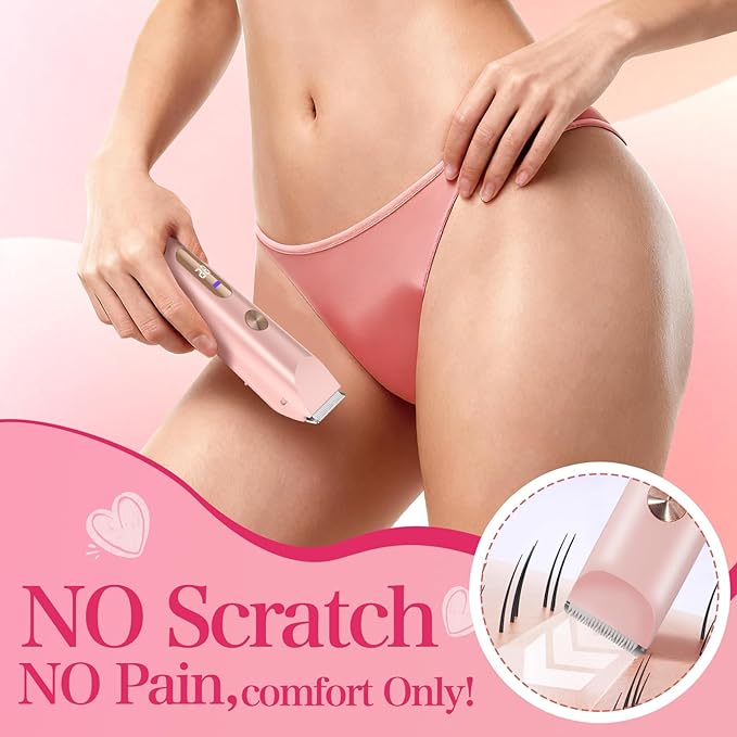 Bikini Trimmer for Women 2in1 High Power Epilators Hair Removal Waterproof Electric Razors Women's Electric Razor Pubic Hair Trimmer Shaver for Women for Ladies Pubic, Face, Underarms, Legs (Pink)