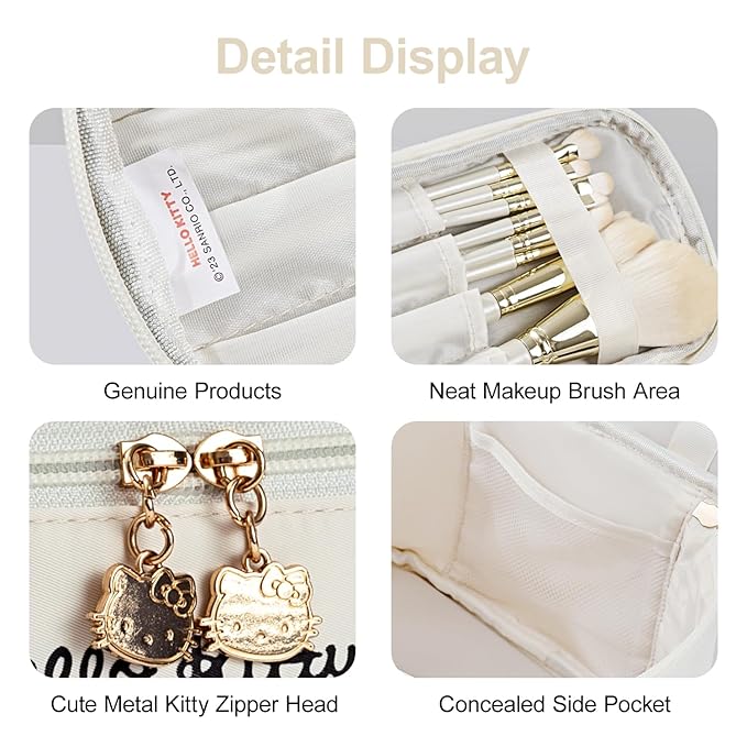 Vimanllie Travel Makeup Bag Large Cosmetic Bags with Brush Holder,Beige 2PCS Portable Cosmetic Case for Women,Portable Toiletry Bag for Girls