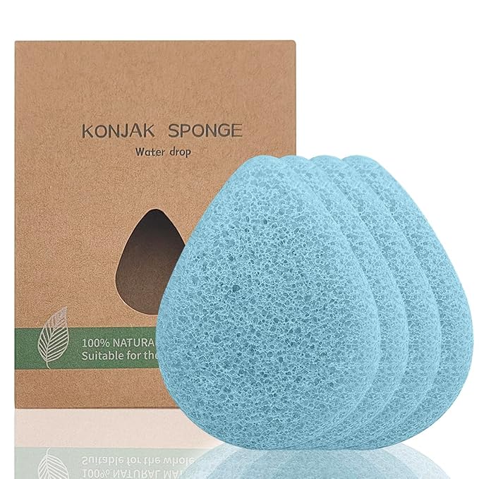 Light Blue Facial Cleansing Sponge 4-Pack with Box | SourceTon Soft Plant-Based Face Scrubber Exfoliator | Gentle Facial Sponge for Deep Pore Cleansing & Daily Exfoliating Pads for All Skin Types