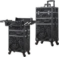FRENESSA 3 in 1 Rolling Makeup Train Case Professional Cosmetic Trolley Large Storage with Keys Swivel Wheels Salon Barber Case Traveling Cart Trunk for Make Up Hairstylists Nail Tech, Alpine Black
