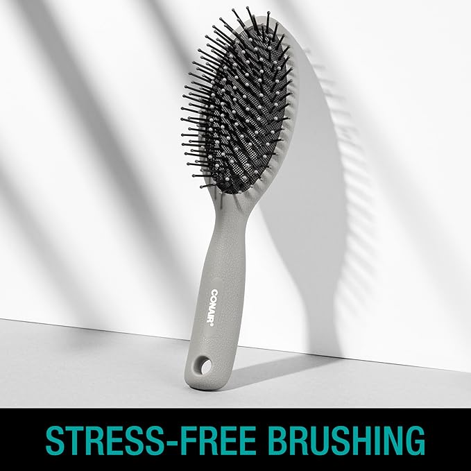 CONAIR Men Hair Brush, Men’s Detangler Brush for Everyday Brushing and All Hair Types, Flexible Cushion Base with Ball-Tipped Bristles Won’t Snag or Pull, Slate Gray