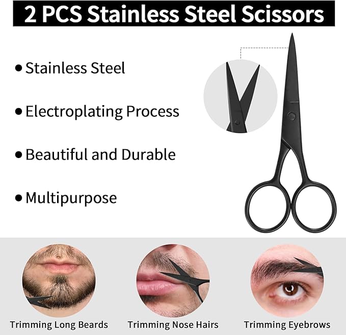 Beard Shaper for Men Beard Shaping Tools - Gifts for Men Beard Template Guide, Straight Edge Razor, 10 PCS Double Edge Blade, Barber Pencil, Beard Comb, Stainless Steel Scissor Mustache Lineup Tools