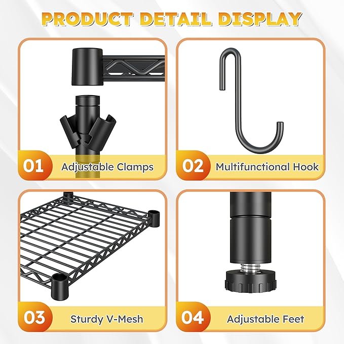 REIBII 3 Tier Mini Fridge Shelf with Storage for Dorm Adjustable Shelving Metal Storage Shelves Rack Mini Fridge and Microwave Stand for College Rooms Kitchen, Office, 65.36Hx18.1Dx26.38W, Black