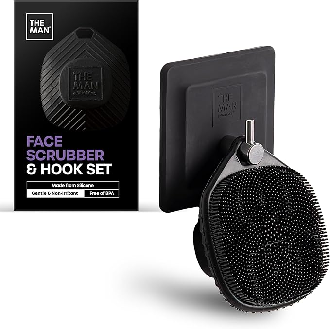 The Man Face Scrubber & Hook - Silicone Face Scrubber for Men, Gentle Exfoliating Face Massager, Flex Face Brush for Men, Removes Dead & Dry Skin, Facial Cleansing Brush with Hook