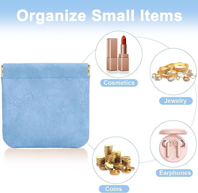 4Pcs Small Makeup Bag for Purse, Mini Leather Pocket Cosmetic Bag for Women, Small Lipstick Purse Pouches for Purse, Small Coin Purse Organizer Pouches, Portable No Zipper Makeup Pouch (Blue, Green)