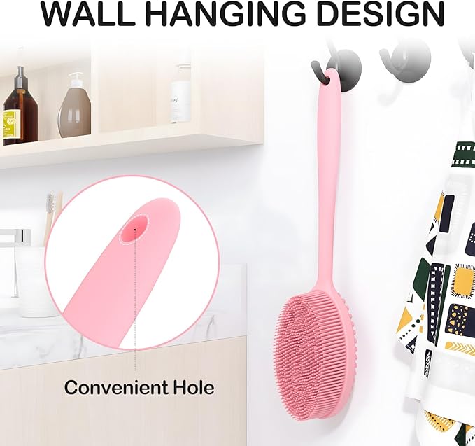 MateeyLife Silicone Body Scrubber Exfoliator With Handle, Gentle Back Scrubber for Shower, Bath Brush, Loofah Body Scrubber