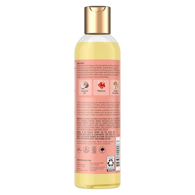 Shea Moisture Coconut & Hibiscus Massage Oil and Body Oil for Dry Skin, Bath Oil with Coconut Oil and Vitamin E Oil for Skin, 8 oz