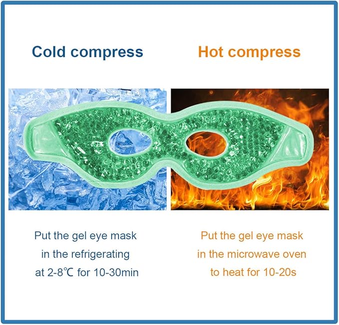 Cooling Gel Eye Mask with Eye Holes, 2 PCS Cold Eye Packs for Puffiness & Swelling, Reusable Hot Cold Compress Heat Ice Gel Pack, Green and Blue