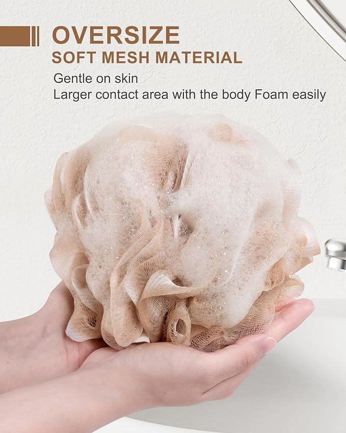 Loofah Sponge, XL Large Loofah 75g 4 Pack, Bath Sponge Soft Mesh Shower, Body Scrubber, Loofah for Men, Bath Accessories Body wash Foaming (Beige)