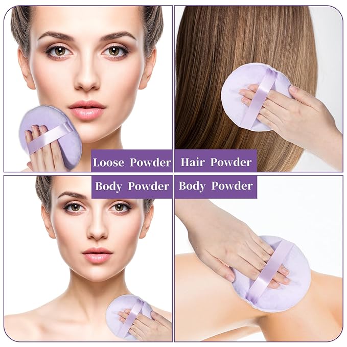 3 Pcs Large Body Powder Puff, 5 Inch Soft Velour Dusting Powder Puff, Washable Reusable for Face Cleaning, Makeup & Loose, Bath Powders, Foundation Blending