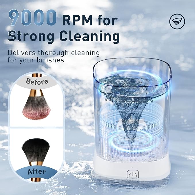 Electric Makeup Brush Cleaner - 9000 RPM Makeup Brush Cleaning Machine, IP65 Waterproof Automatic Makeup Brush Cleaner for Makeup Brush Set