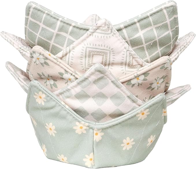 Cotton Microwavable Bowl Cozy, Microwave-Safe Hot Bowl Holders, Soup bowl Cozy Hot Pads (Light Green)