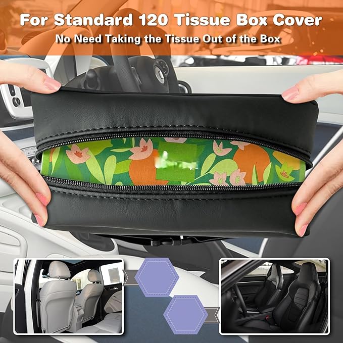 Large Car Tissue Holder for 120 Standard Tissues, Premium PU Leather Tissue Holder in Car Backseat Rectangular, Napkin Holder for Car Fits for Kleenex Tissues Box Daily Use Black