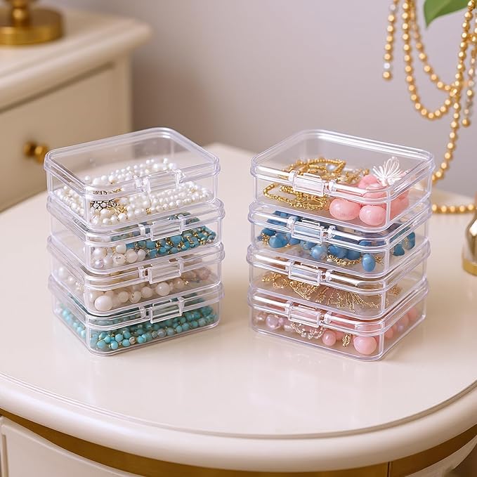 100 Pack Rectangular Mini Clear Plastic Storage Containers Box with Hinged Lid for Beads and Other Small Craft Items (2.56 x 1.77 x 0.79 inch)
