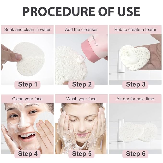 100-Count Compressed Facial Sponges for Estheticians Heart Shape Natural Cellulose Sponge Professional Cosmetic Spa Sponges for Face Cleansing, Massage, Pore Exfoliating, Mask, Makeup Removal, White