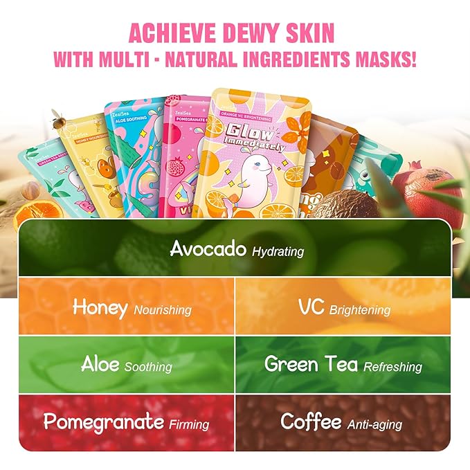 ZealSea Face Masks Skincare for Women, Variety 14Days Facial Sheet Mask Set for Deep Hydrating & Glow, Daily Self-Care Gift & Family Moment for Teens Kids Girls Birthday Party,Safe for all Skin types