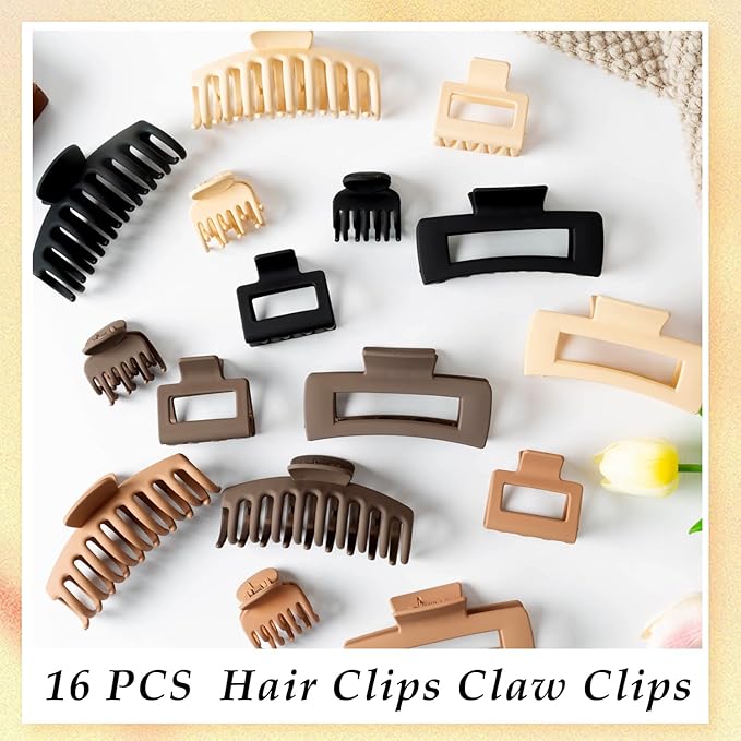 16 PCS 4.4" Large Hair Clips FDBJulyy Clip for Girls,4 Styles 4 Colors 16 Pack Strong Hold Matte Claw Hair Clip for Women Thick Hair & Thin Hair, 90's Vintage Claw Clips