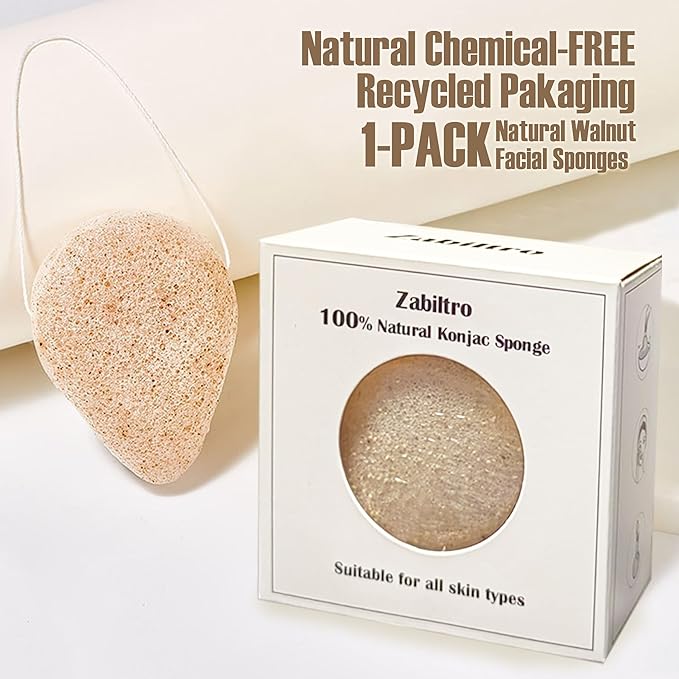Natural Walnut Konjac Facial Sponges - Waterdrop- for Gentle Face Cleansing and Exfoliation Eco-Friendly - Skincare Face Body Washing Cleaning - with Walnut + Konjac,1pc.