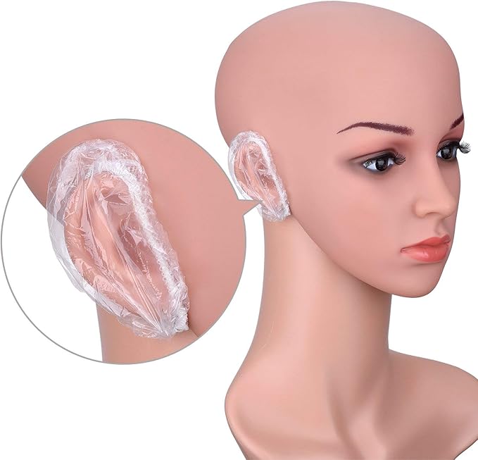 Outus 100 Pack Clear Disposable Ear Covers Plastic Waterproof Ear Protectors for Shower, Hair Dye, Bathing