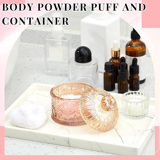 Tioncy 3 Pcs Large Body Powder Puff with Container, Soft Velour Washable Reusable Face Powder Puffs, Wet Dry Use, Makeup Crystal Case Gift for Women(Crown, Amber)