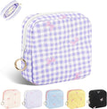 Period Bag for Teen Girls, Quilted Sanitary Napkin Storage Bag, Cute Bow Tie Menstrual Pad Pouch Tampon Holder (Plaid-Purple)