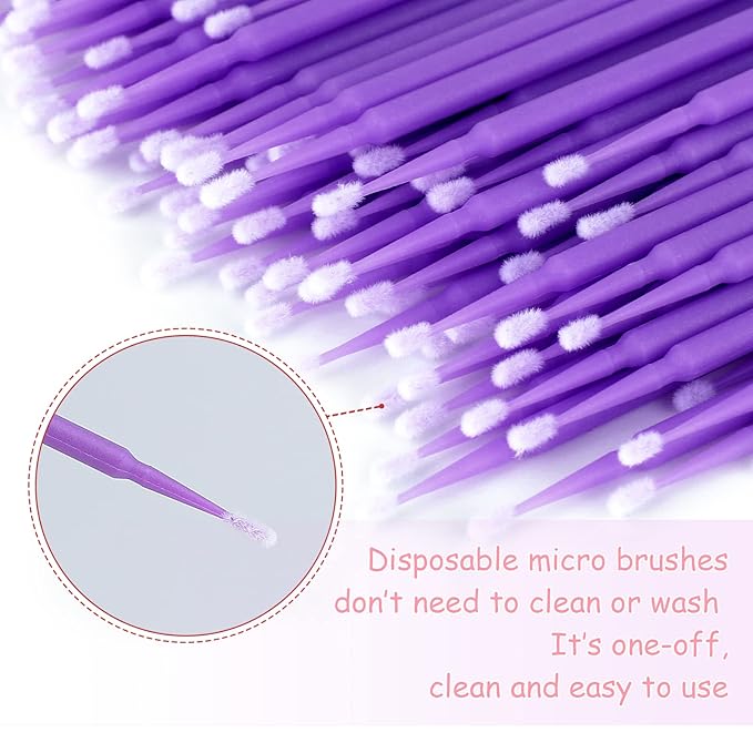 G2PLUS 500PCS Cotton Swabs, Purple Disposable Micro Applicators Brush for Makeup and Personal Care Cosmetic Brush, Micro Swabs for Eyelash Extensions, Nails, Eyeliner (Head Diameter: 3.0mm)