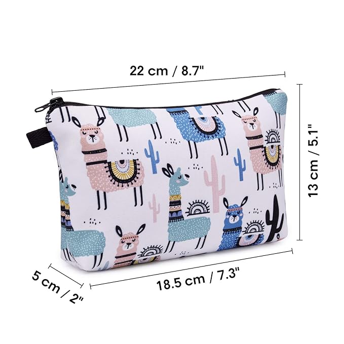 WANDF Cosmetic Bag for Women Makeup bag Organizer Mini Makeup Pouch for Purse Water Resistant Girls Gift(2pcs Alpacas+Geometric)