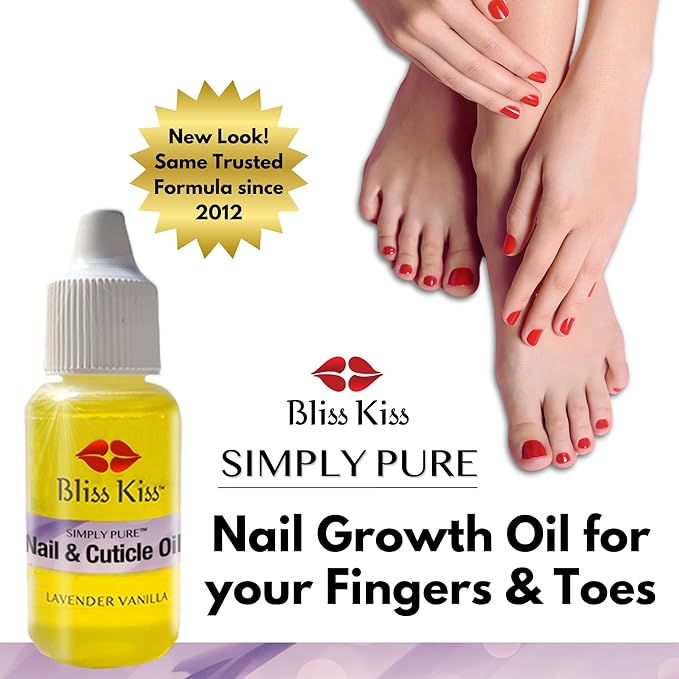 Bliss Kiss | Lavender Vanilla Fragrance | Nail Oil Cuticle Dropper w/Vitamin E & Jojoba⏤Nail Strengthener Nail Growth Serum for Brittle Peeling Breaking Thin Nails | 0.5oz | (Lavender Vanilla)