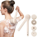 Electric Body Brush Back Scrubber for Shower, Waterproof Long Dual Handle Body Scrubber with 3 Heads, Bath Brush & 2 Speeds, for Cleansing, Exfoliating and Massaging Skin, Chrysanth Pink