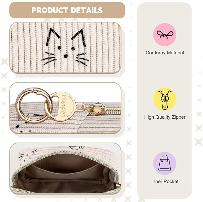 Period Bag for Teen Girls, Corduroy Cute Cats Sanitary Napkin Storage Bag, Menstrual Pad Pouches Tampon Holder for Purse (Pink)