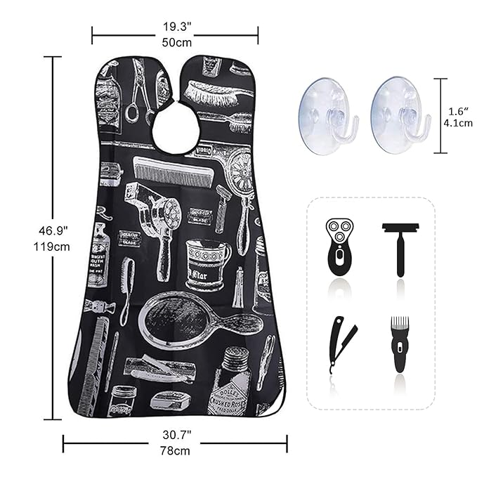 Beard Bib Beard Apron, Father's Day Gift Beard Trimming Catcher Bib for Men Shaving and Hair Clippings, Waterproof Non-Stick Hair Catcher Grooming Cloth with 2 Suction Cups