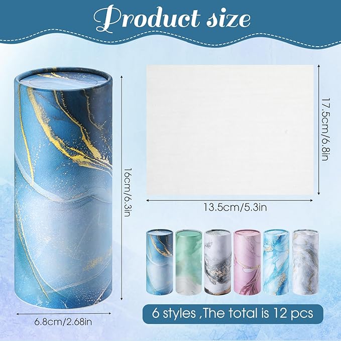 Outus 12 Pcs Marble Car Tissues Cylinder Holder with 3 Ply Facial Tissue Bulk Round Tissue Holder Travel Tissues Boxes Container for Car Cup Wedding Birthday Party
