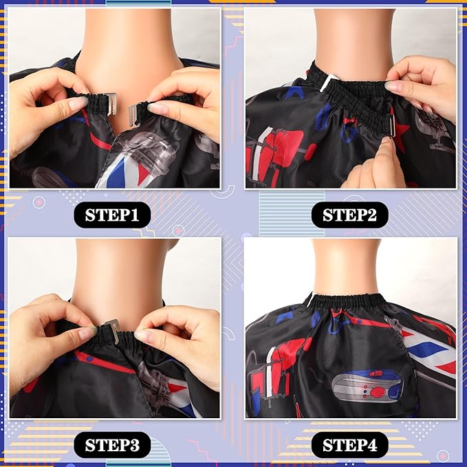 FEBSNOW Professional Hair Cutting Barber Cape with Neck Duster Brush, Tri Coloured Light Print Barber Cape for Barber Shop Hair Cutting Accessories
