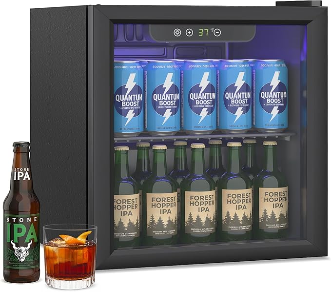 1.4 Cu Ft/65 Can Mini Fridge, Freestanding 17 Inch Beverage Refrigerator with Glass Front Door for Soda, Beer Under Counter Drink Refrigerator with Adjustable Shelves(Silver)