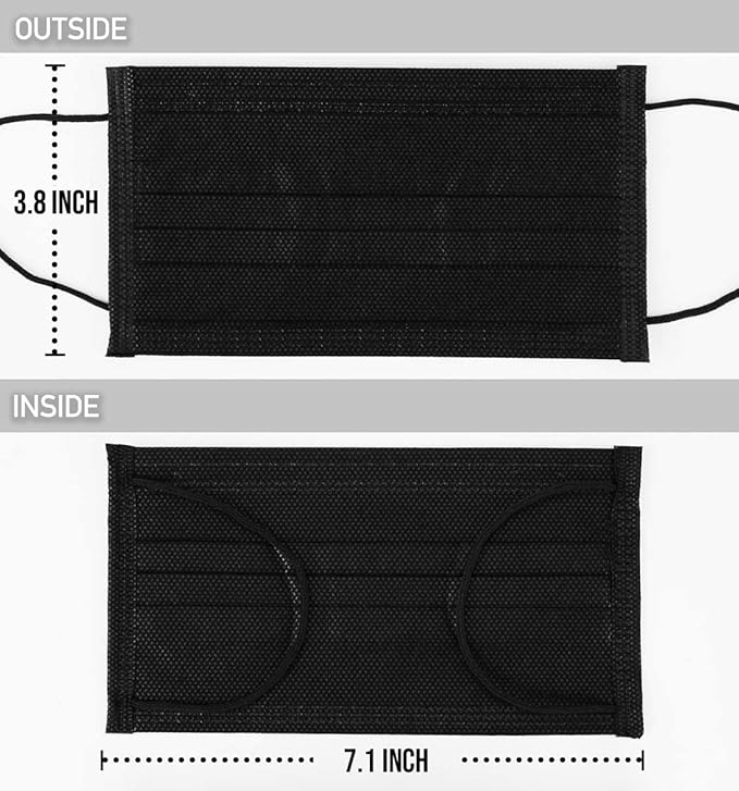 LEMENT 500pcs Disposable Black Mask,3-Ply Face Masks with Earloops