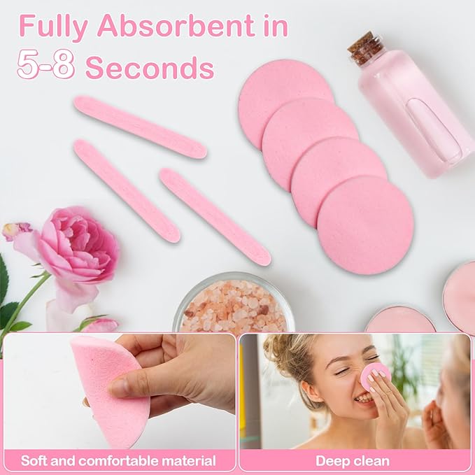 360+1 Count Compressed Facial Sponges, Luxiv Round Face Sponge Professional Compressed Makeup Removal Sponges for Estheticians Wash Face Sponge Compress Exfoliating Spa Pads with Portable Case (Pink)