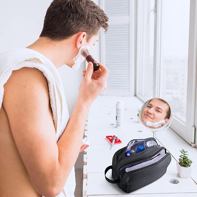 BAGSMART Toiletry Bag for Men, Travel Toiletry Organizer Dopp Kit Water-resistant Shaving Bag for Toiletries Accessories, Door Room Essentials,Black-basic