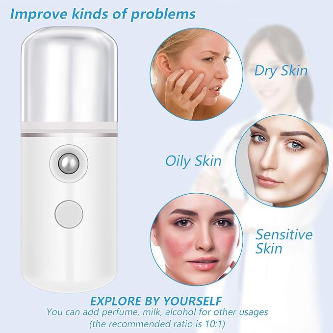 Mudder 8 Pieces Nano Facial Mister Face Sprayer Portable Handheld Humidifier Atomization USB Rechargeable 30 ml Face Steamer for Skin Care Eyelash Extensions Daily Makeup