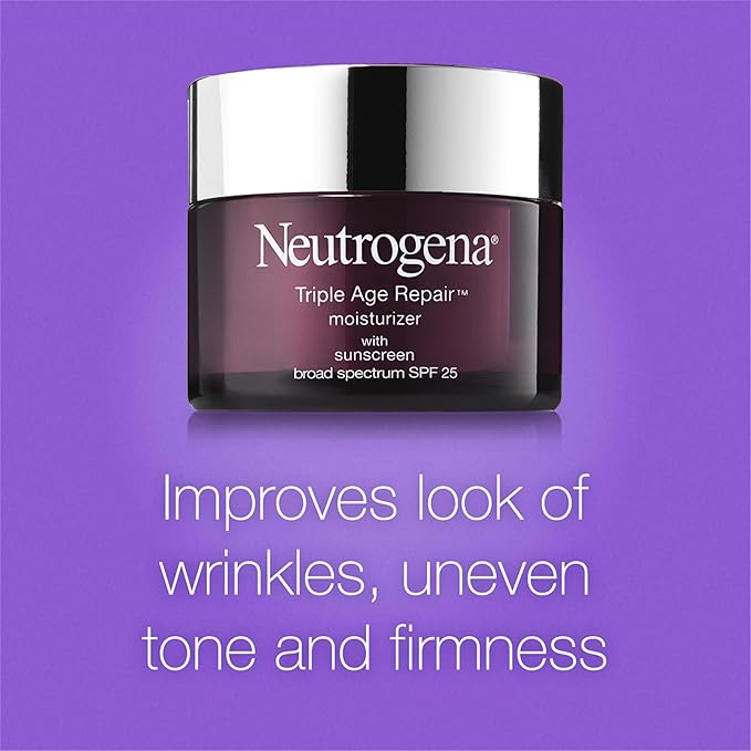 Neutrogena Triple Age Repair Face Moisturizer - with Hexinol Technology & Vitamin C, Anti-Wrinkle Face Cream with SPF 25, Visibly Reduces Wrinkles & Firms Skin, 1.7 oz